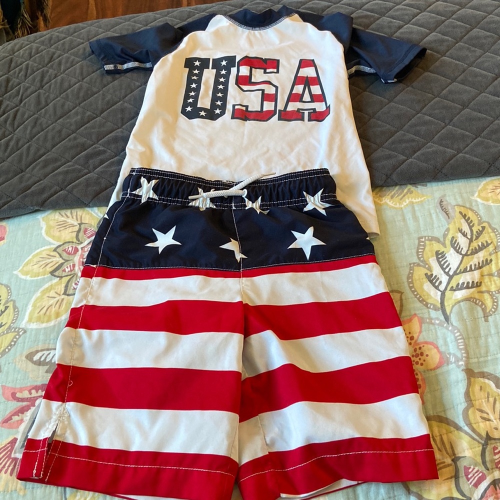 Boys swim trunk with rash guard. Size Medium 7/8